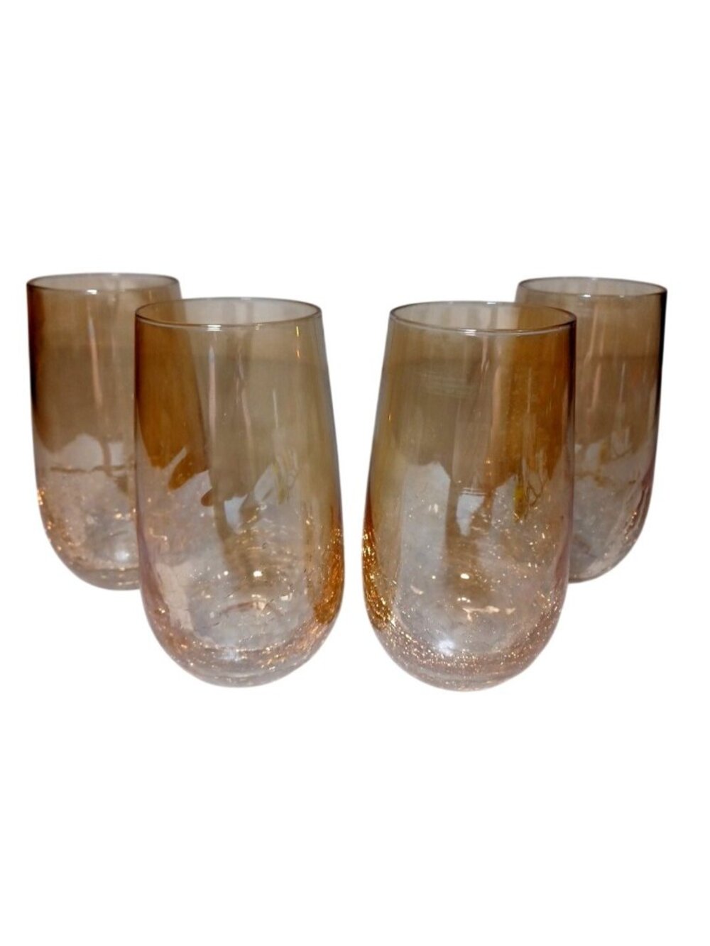 4 Pier 1 Reflections Crackled Amber Gold Glass Tumblers 16 Oz Vintage 6" Drinkwa